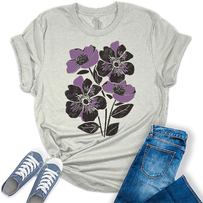 Women's Vintage Flower Shirts Summer Boho Casual Short Sleeve Trendy T-Shirts Notch Collar Peter Pan Collar Cowl Neck Women's Vintage Flower Shirts Summer Boho Casual Short Sleeve Trendy T-Shirts Notch Collar Peter Pan Collar Cowl Neck