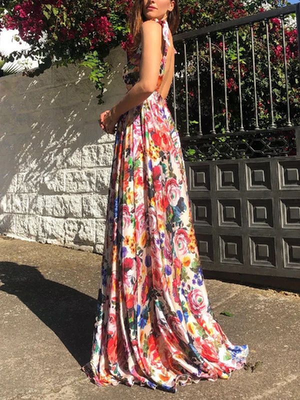 Adjustable Straps Backless Floral Deep V Neck Long Maxi Dress Comfortable Fit-and-Flare Maxi Dress Adjustable Straps Backless Floral Deep V Neck Long Maxi Dress Comfortable Fit-and-Flare Maxi Dress