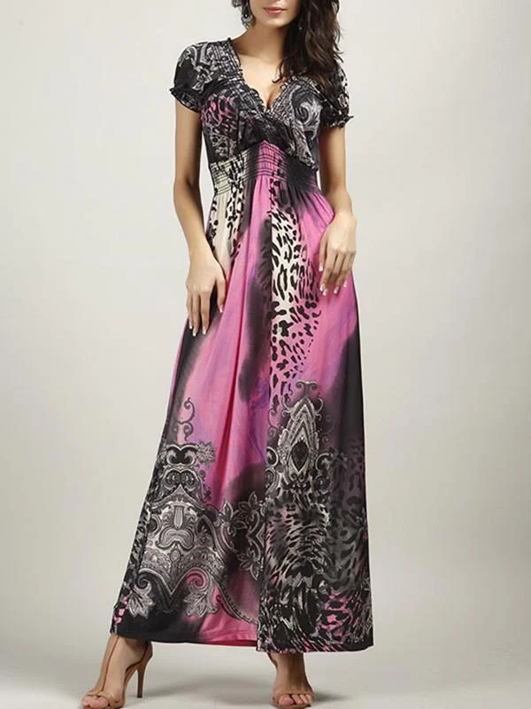 Beautiful Bohemia Floral Short Sleeve V Neck Maxi Dress Stylish Off-Shoulder Maxi Dress Beautiful Bohemia Floral Short Sleeve V Neck Maxi Dress Stylish Off-Shoulder Maxi Dress