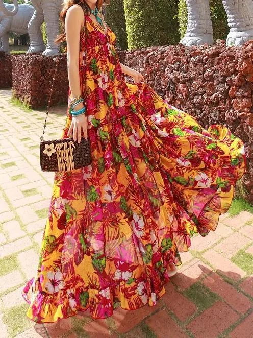 Bohemian Chiffon Dress Ladies Floral Printed Deep V-neck Sexy Spaghetti Strap Backless Summer Maxi Dress Cozy Knit Maxi Dress Bohemian Chiffon Dress Ladies Floral Printed Deep V-neck Sexy Spaghetti Strap Backless Summer Maxi Dress Cozy Knit Maxi Dress