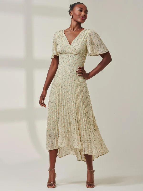 Chelsea Pleated Chiffon Dip Hem Maxi Dress, Green Floral Fashionable Sheer Maxi Dress Chelsea Pleated Chiffon Dip Hem Maxi Dress, Green Floral Fashionable Sheer Maxi Dress