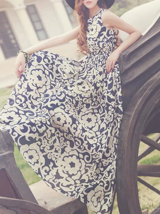Chiffon Floral-Printed Sleeveless Round Neck Maxi Dress Cozy Spaghetti Strap Maxi Dress Chiffon Floral-Printed Sleeveless Round Neck Maxi Dress Cozy Spaghetti Strap Maxi Dress