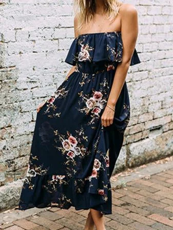 Fashion A-Line Strapless Ruffle Floral Printed Maxi Dress Fashionable Button-Down Maxi Dress Fashion A-Line Strapless Ruffle Floral Printed Maxi Dress Fashionable Button-Down Maxi Dress