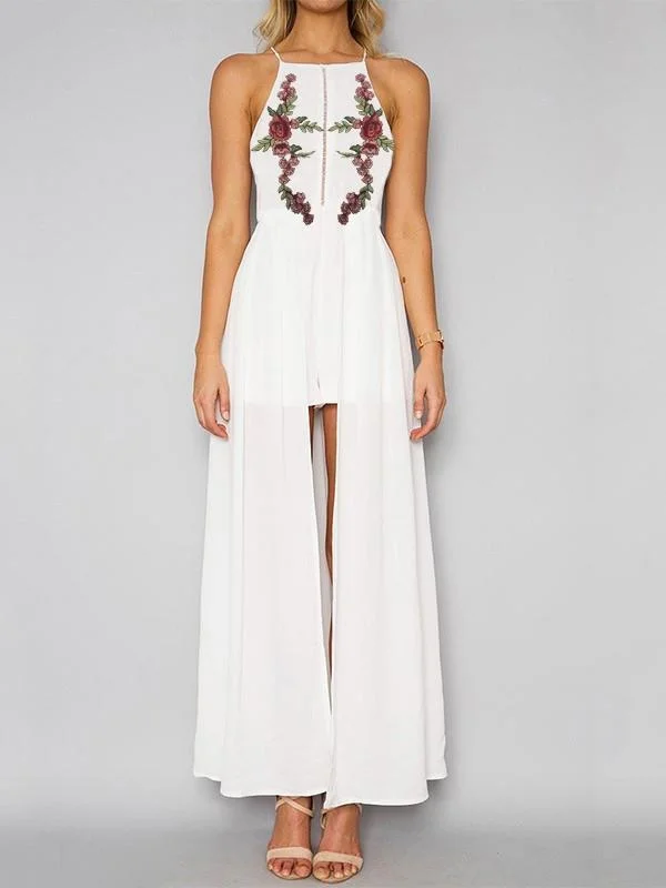 Fashion White Bohemia Floral Sleeveless Front Split Maxi Dress Chic Button-Up Maxi Dress Fashion White Bohemia Floral Sleeveless Front Split Maxi Dress Chic Button-Up Maxi Dress