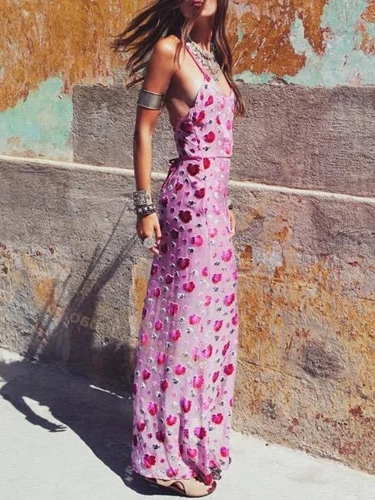 Floral Spaghetti-neck Split-front Backless V-neck Maxi Dress Stylish One-Shoulder Maxi Dress Floral Spaghetti-neck Split-front Backless V-neck Maxi Dress Stylish One-Shoulder Maxi Dress