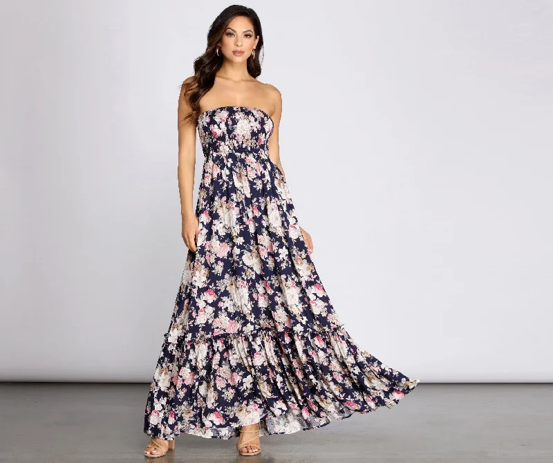 Getaway Girl Floral Smocked Tube Maxi Dress Chic Button-Up Maxi Dress