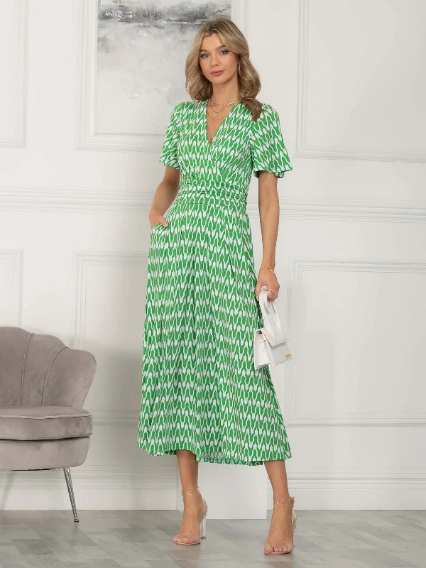 Jaylynn Flare Sleeve Jersey Maxi Dress, Green Geometric Elegant Sleeveless Maxi Dress