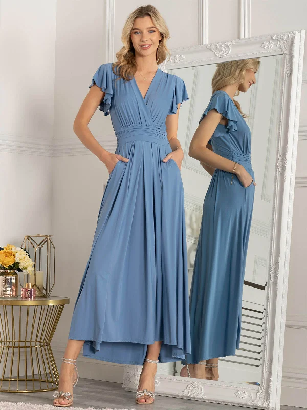 Jolie Moi Airene Cap Sleeve Maxi Dress, Steel Blue Stylish Boho Maxi Dress
