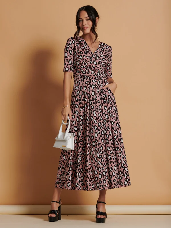 Jolie Moi Animal Print Wrap Neck Maxi Dress, Mauve/Multi Stylish Button-Up Maxi Dress Jolie Moi Animal Print Wrap Neck Maxi Dress, Mauve/Multi Stylish Button-Up Maxi Dress