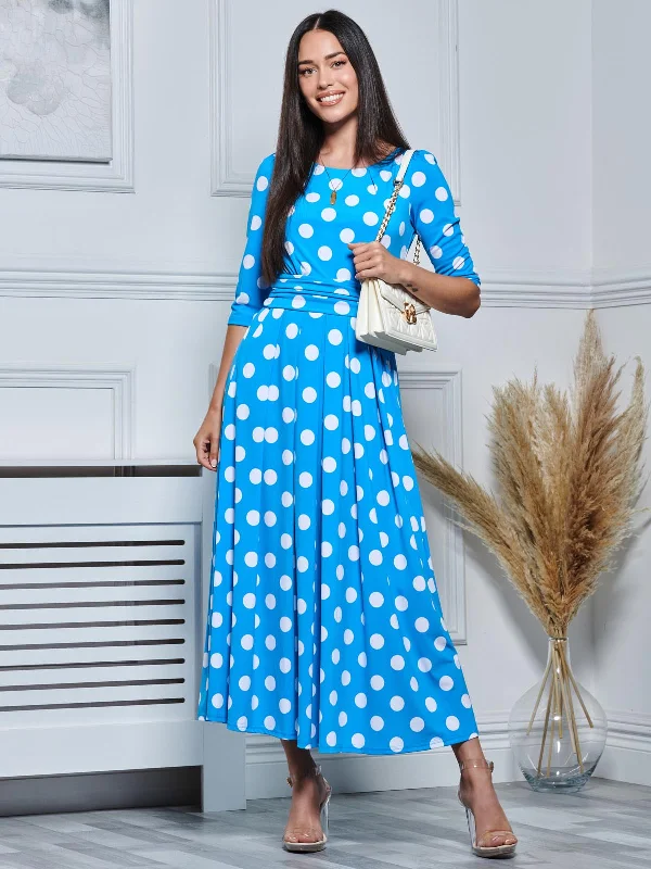 Jolie Moi Deasia Polka Dot Print Maxi Dress, Blue Polka Comfortable Maxi Dress with Sleeves Jolie Moi Deasia Polka Dot Print Maxi Dress, Blue Polka Comfortable Maxi Dress with Sleeves