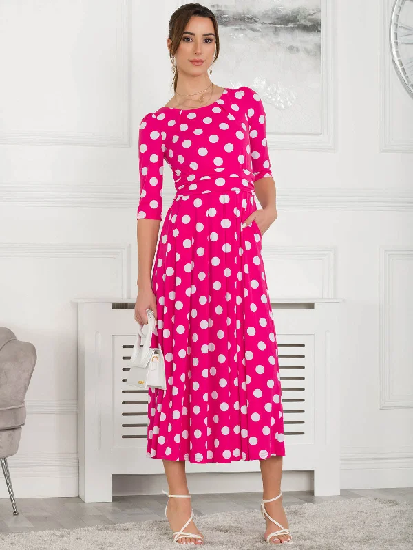 Jolie Moi Deasia Polka Dot Print Maxi Dress, Pink Polka Trendy Floral Print Maxi Dress Jolie Moi Deasia Polka Dot Print Maxi Dress, Pink Polka Trendy Floral Print Maxi Dress