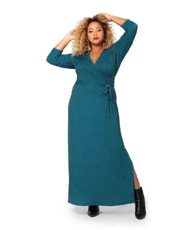 Leota Women's Perfect Wrap Maxi Dress Green Size 3X Elegant Maxi Dress with Lace