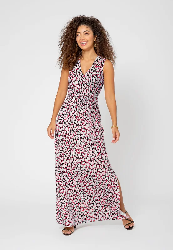 Leota Women's Sleeveless Perfect Wrap Maxi Dress in Brushstroke Leopard Fruit Dove White Cozy Knit Maxi Dress Leota Women's Sleeveless Perfect Wrap Maxi Dress in Brushstroke Leopard Fruit Dove White Cozy Knit Maxi Dress