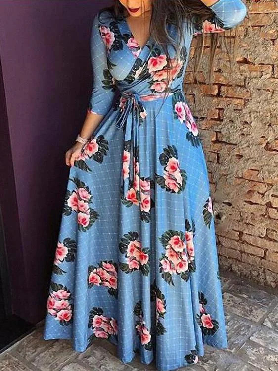 Long Sleeve Floral V Neck Slim Waist Maxi Dress with Belt Comfortable Maxi Dress with Belt Long Sleeve Floral V Neck Slim Waist Maxi Dress with Belt Comfortable Maxi Dress with Belt