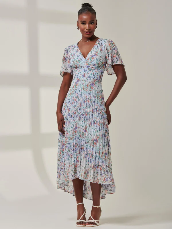 Meagan V-Neck Chiffon Maxi Dress, Blue Floral Cozy Cold-Shoulder Maxi Dress