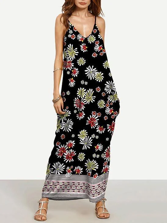 Pretty Black Floral Bohemia Spaghetti Straps V Neck Maxi Dress Stylish Button-Up Maxi Dress Pretty Black Floral Bohemia Spaghetti Straps V Neck Maxi Dress Stylish Button-Up Maxi Dress