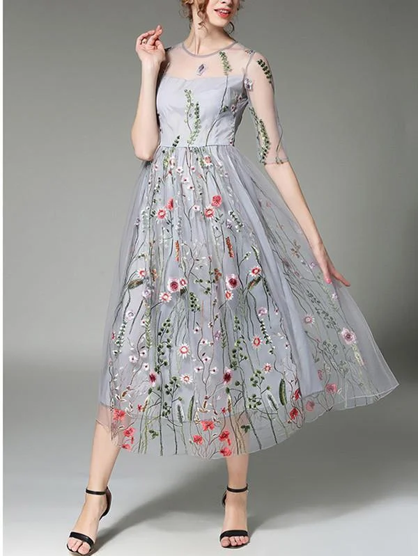 Pretty Floral Lace Half Sleeve Round Neck Maxi Dress Fashionable Off-Shoulder Maxi Dress Pretty Floral Lace Half Sleeve Round Neck Maxi Dress Fashionable Off-Shoulder Maxi Dress