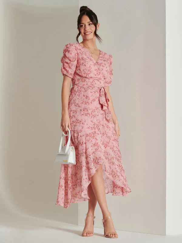 Print Metallic textured Chiffon Maxi Dress, Pink Multi Fashionable Layered Maxi Dress Print Metallic textured Chiffon Maxi Dress, Pink Multi Fashionable Layered Maxi Dress