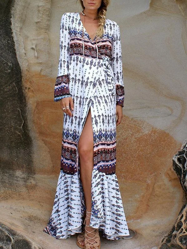 Sexy Chiffon Bohemia Floral Front Split with Tie Long Sleeve Maxi Dress Fashionable Open-Back Maxi Dress Sexy Chiffon Bohemia Floral Front Split with Tie Long Sleeve Maxi Dress Fashionable Open-Back Maxi Dress