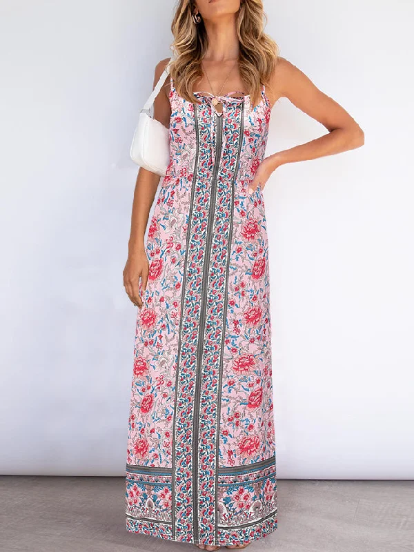 Sleeveless Floral Backless Adjustable Sphagetti Strap Maxi Dress Elegant Maxi Dress with Belt Sleeveless Floral Backless Adjustable Sphagetti Strap Maxi Dress Elegant Maxi Dress with Belt