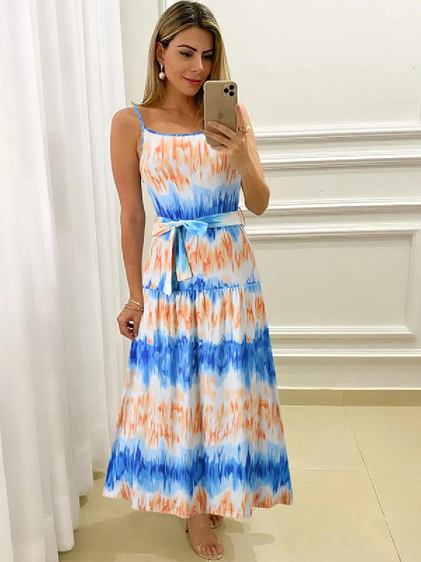 Spaghetti Strap Sleeveless Tie Waste Floral Maxi Dress Elegant Maxi Dress with Pockets Spaghetti Strap Sleeveless Tie Waste Floral Maxi Dress Elegant Maxi Dress with Pockets