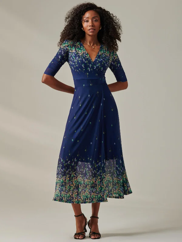 Stella Floral Print Wrap Mesh Maxi Dress, Blue Yellow Multi Comfortable Flowy Maxi Dress Stella Floral Print Wrap Mesh Maxi Dress, Blue Yellow Multi Comfortable Flowy Maxi Dress