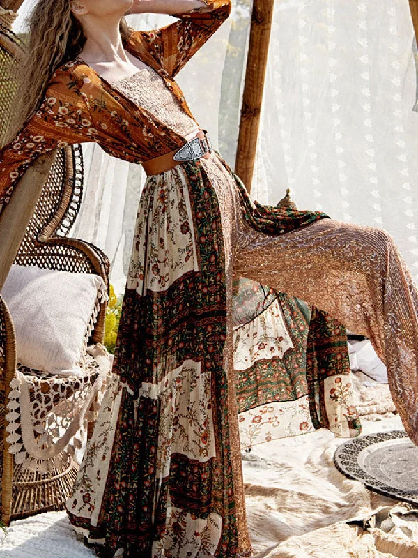 Summer Fashion Print Bohemian Floral Patchwork Casual Beach Maxi Dress Fashionable Printed Maxi Dress Summer Fashion Print Bohemian Floral Patchwork Casual Beach Maxi Dress Fashionable Printed Maxi Dress