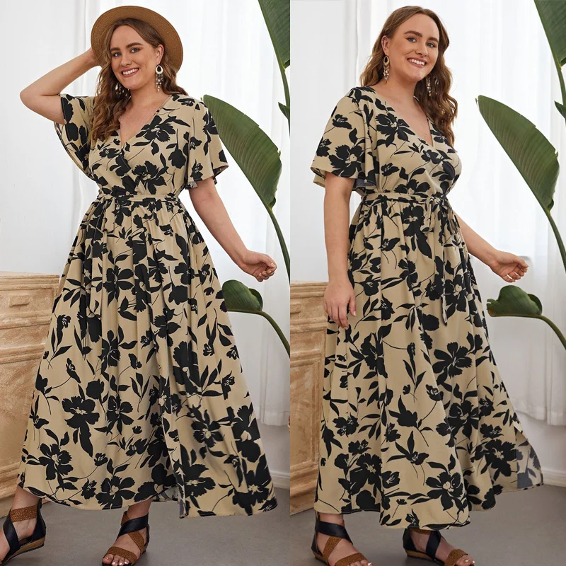 Women Plus Size Casual Floral Print V Neck Short Sleeve Loose Maxi Dress Stylish Boho Chic Maxi Dress Women Plus Size Casual Floral Print V Neck Short Sleeve Loose Maxi Dress Stylish Boho Chic Maxi Dress