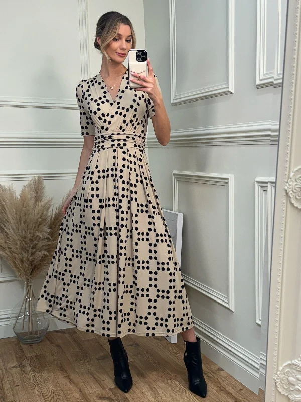 Wrap Front Jersey Maxi Dress, Beige Spot Elegant Lace Maxi Dress