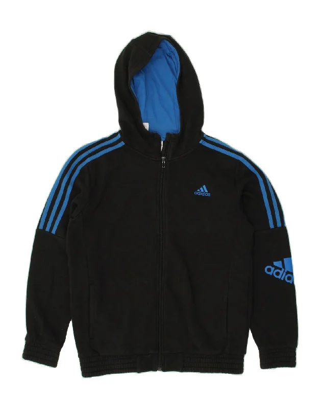 ADIDAS Boys Graphic Zip Hoodie Sweater 13-14 Years Black Cotton Hoodie with Ribbed Hem Stretchable Secure ADIDAS Boys Graphic Zip Hoodie Sweater 13-14 Years Black Cotton Hoodie with Ribbed Hem Stretchable Secure
