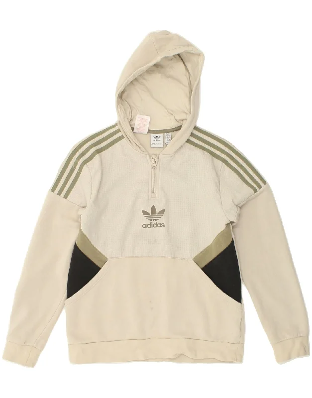 ADIDAS Boys Hoodie Jumper 13-14 Years Beige Colourblock Cotton Hoodie with Elastic Waist Stretchable Comfortable ADIDAS Boys Hoodie Jumper 13-14 Years Beige Colourblock Cotton Hoodie with Elastic Waist Stretchable Comfortable