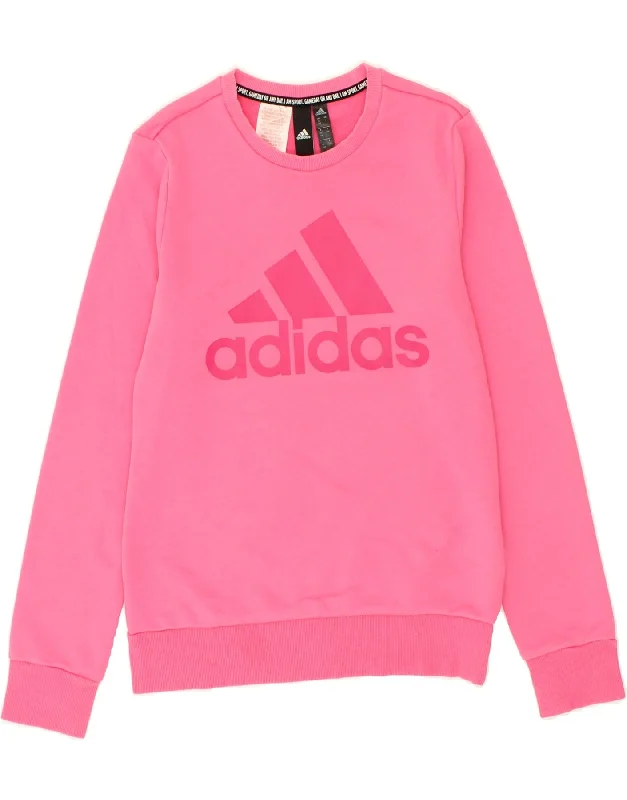 ADIDAS Girls Graphic Sweatshirt Jumper 13-14 Years Pink Cotton Hoodie with Reflective Safety Nightwear ADIDAS Girls Graphic Sweatshirt Jumper 13-14 Years Pink Cotton Hoodie with Reflective Safety Nightwear