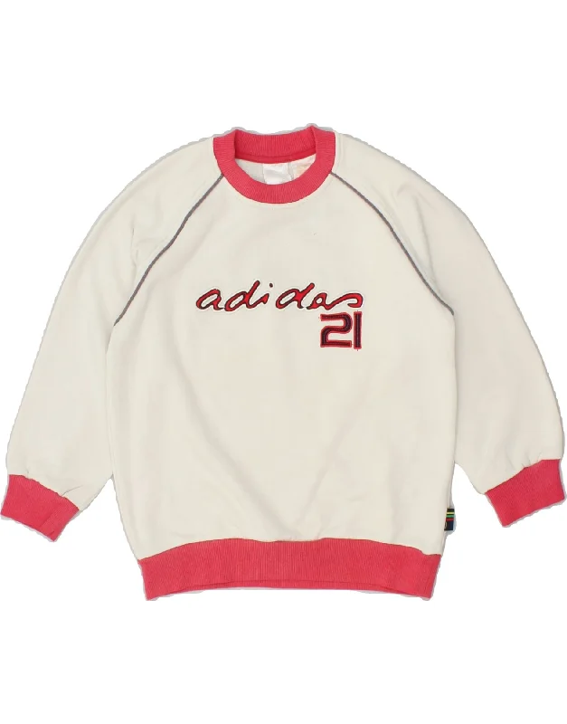 ADIDAS Girls Graphic Sweatshirt Jumper 8-9 Years Off White Cotton Hoodie with Hem Drawcord Adjustable Customizable ADIDAS Girls Graphic Sweatshirt Jumper 8-9 Years Off White Cotton Hoodie with Hem Drawcord Adjustable Customizable