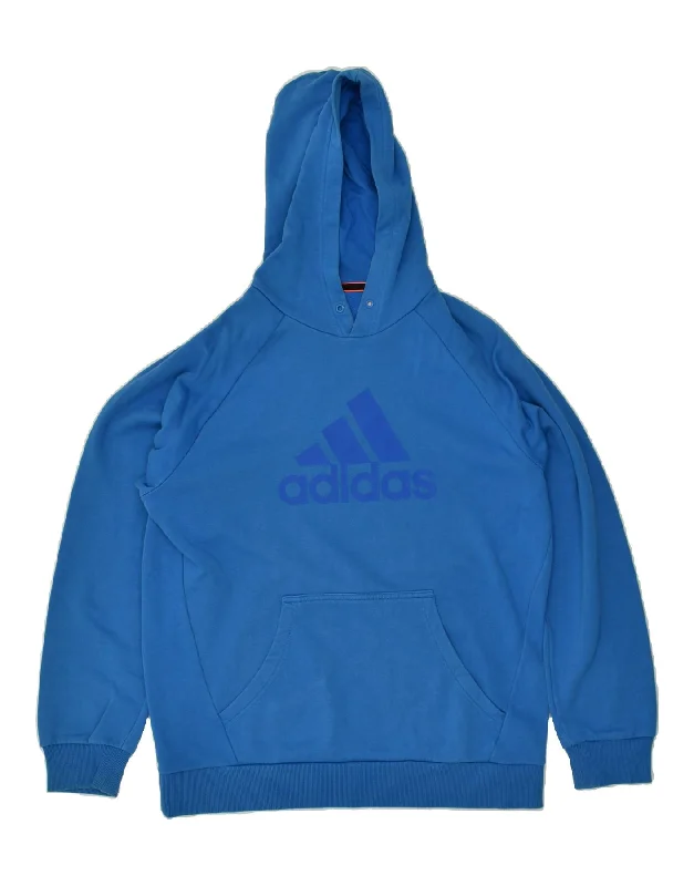 ADIDAS Mens Graphic Hoodie Jumper Large Blue Cotton Hoodie with Button Placket Classic Preppy ADIDAS Mens Graphic Hoodie Jumper Large Blue Cotton Hoodie with Button Placket Classic Preppy