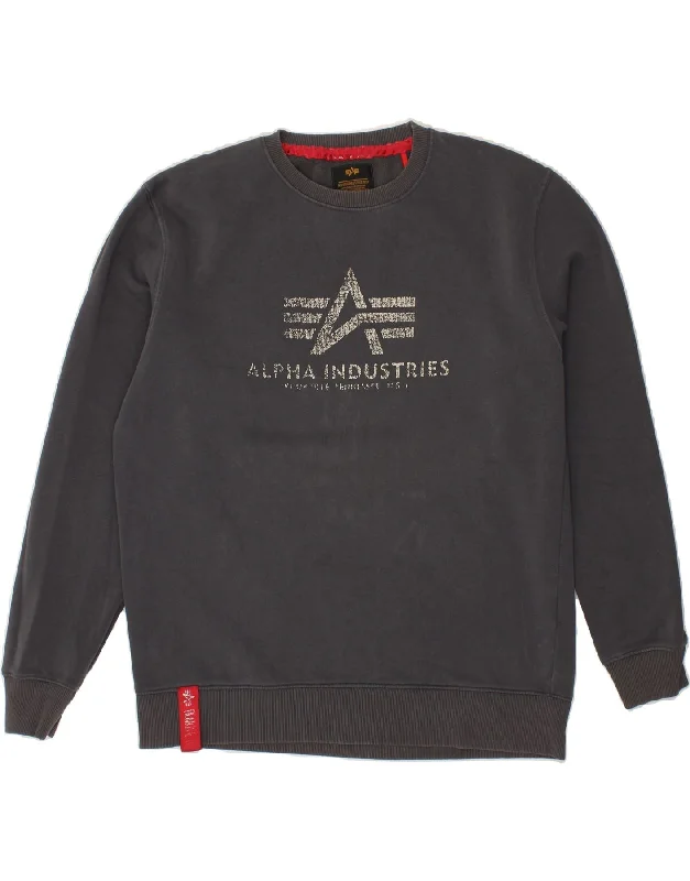 ALPHA INDUSTRIES Mens Graphic Sweatshirt Jumper Large Grey Cotton Hoodie with Hem Frayed Vintage Worn ALPHA INDUSTRIES Mens Graphic Sweatshirt Jumper Large Grey Cotton Hoodie with Hem Frayed Vintage Worn