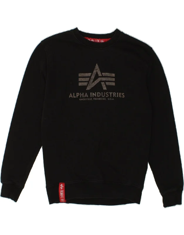 ALPHA INDUSTRIES Mens Graphic Sweatshirt Jumper Medium Black Cotton Hoodie with Typography Text Message ALPHA INDUSTRIES Mens Graphic Sweatshirt Jumper Medium Black Cotton Hoodie with Typography Text Message