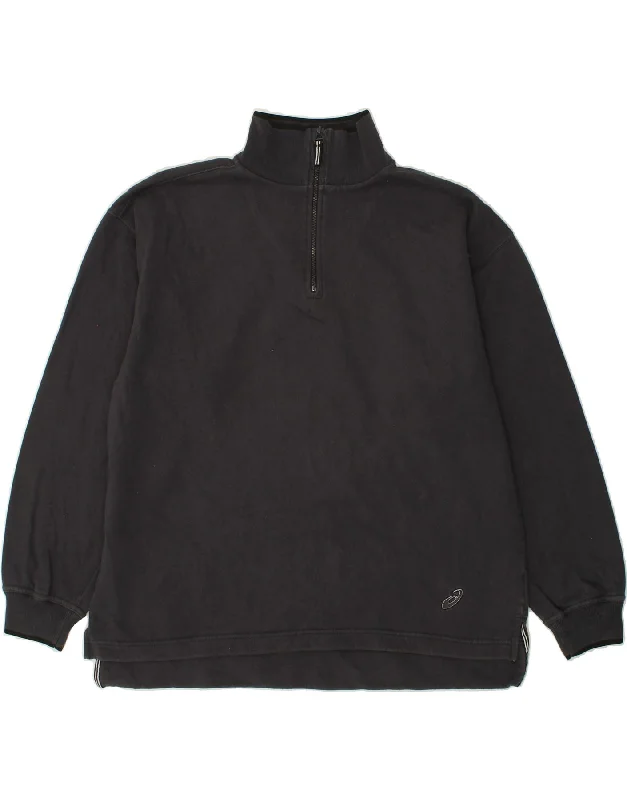 ASICS Mens Zip Neck Sweatshirt Jumper Large Navy Blue Cotton Hoodie with Tied Waist Feminine Flattering ASICS Mens Zip Neck Sweatshirt Jumper Large Navy Blue Cotton Hoodie with Tied Waist Feminine Flattering