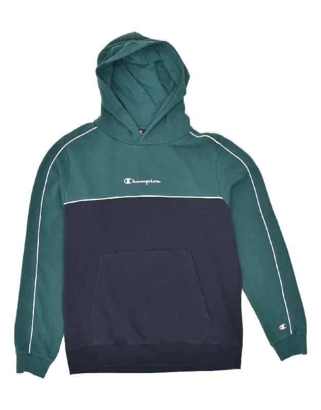 CHAMPION Boys Graphic Hoodie Jumper 15-16 Years 2XL Green Colourblock Hoodie with Hem Contrast Bold Stylish CHAMPION Boys Graphic Hoodie Jumper 15-16 Years 2XL Green Colourblock Hoodie with Hem Contrast Bold Stylish