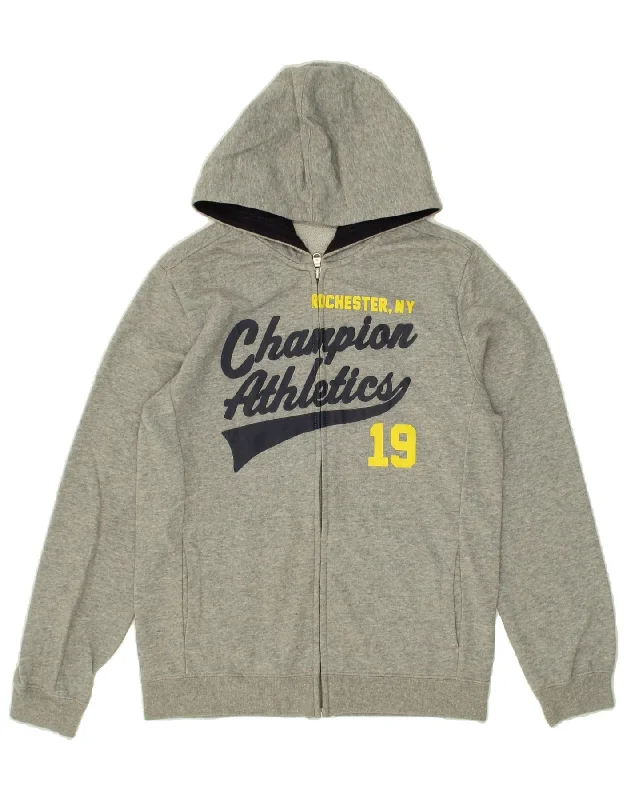 CHAMPION Boys Graphic Zip Hoodie Sweater 11-12 Years Large Grey Hoodie with Fur Luxurious Winter CHAMPION Boys Graphic Zip Hoodie Sweater 11-12 Years Large Grey Hoodie with Fur Luxurious Winter