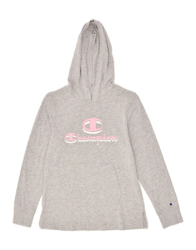 CHAMPION Girls Graphic Hoodie Jumper 13-14 Years XL Grey Cotton Hoodie with Hidden Zipper Minimalist Clean CHAMPION Girls Graphic Hoodie Jumper 13-14 Years XL Grey Cotton Hoodie with Hidden Zipper Minimalist Clean