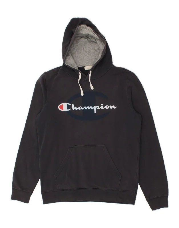 CHAMPION Mens Graphic Hoodie Jumper Medium Grey Hoodie with Thumb Holes Functional Cozy CHAMPION Mens Graphic Hoodie Jumper Medium Grey Hoodie with Thumb Holes Functional Cozy
