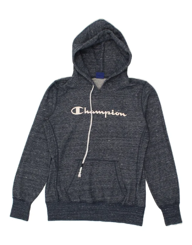 CHAMPION Womens Graphic Hoodie Jumper UK 16 Large Navy Blue Pinstripe Hoodie with Metallic Shiny Futuristic CHAMPION Womens Graphic Hoodie Jumper UK 16 Large Navy Blue Pinstripe Hoodie with Metallic Shiny Futuristic