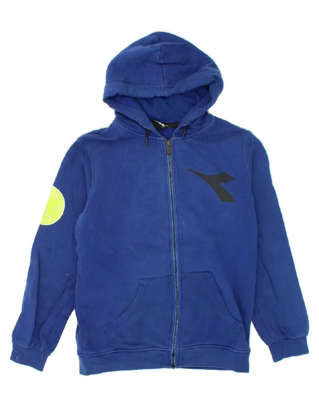 DIADORA Boys Graphic Zip Hoodie Sweater 11-12 Years Blue Cotton Hoodie with Metallic Shiny Futuristic DIADORA Boys Graphic Zip Hoodie Sweater 11-12 Years Blue Cotton Hoodie with Metallic Shiny Futuristic