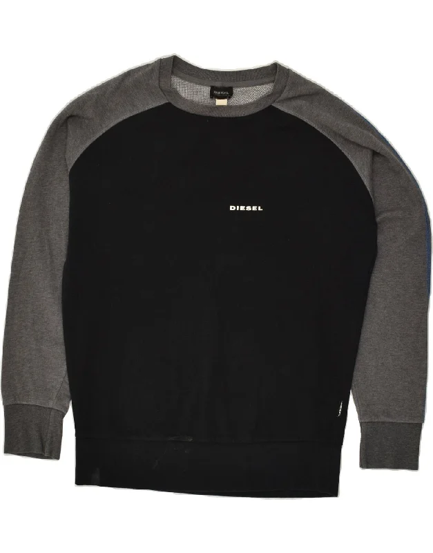 DIESEL Mens Sweatshirt Jumper Medium Black Colourblock Cotton Hoodie with Full-Zip Functional Layering DIESEL Mens Sweatshirt Jumper Medium Black Colourblock Cotton Hoodie with Full-Zip Functional Layering