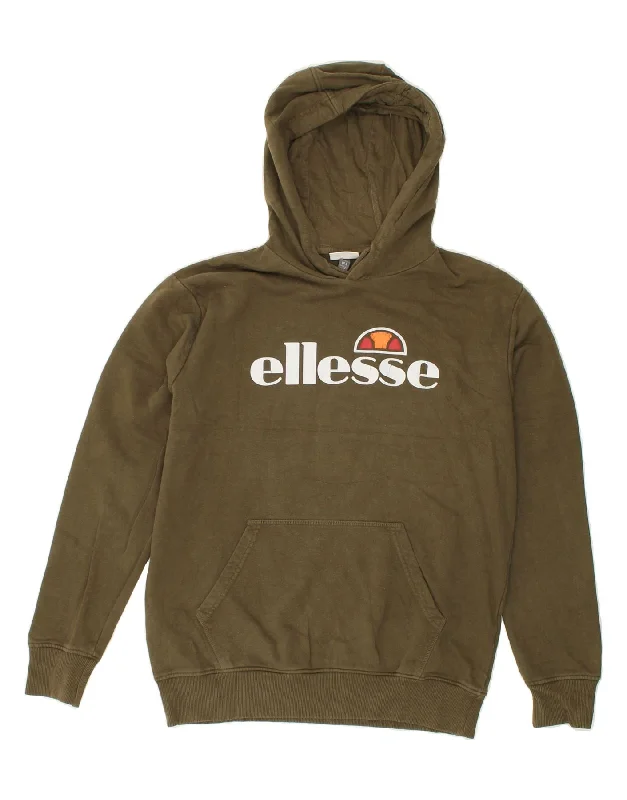 ELLESSE Mens Graphic Hoodie Jumper Small Khaki Cotton Hoodie with Longline Fit Extended Stylish ELLESSE Mens Graphic Hoodie Jumper Small Khaki Cotton Hoodie with Longline Fit Extended Stylish