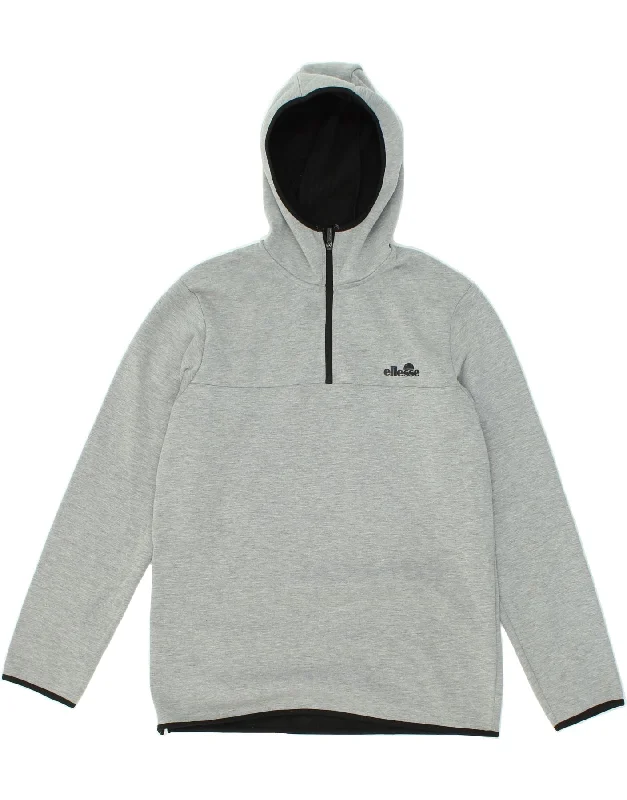 ELLESSE Mens Zip Neck Hoodie Jumper Large Grey Polyester Hoodie with Hem Drawcord Adjustable Customizable ELLESSE Mens Zip Neck Hoodie Jumper Large Grey Polyester Hoodie with Hem Drawcord Adjustable Customizable