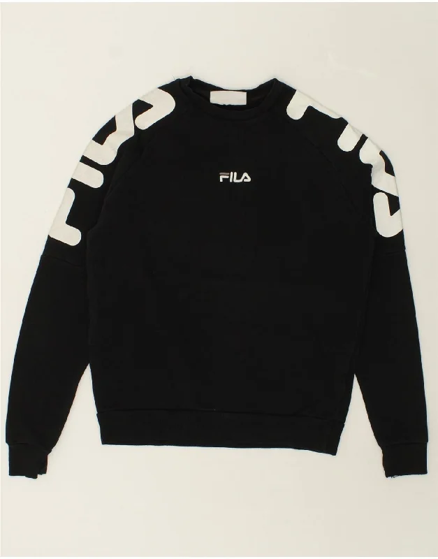 FILA Mens Graphic Sweatshirt Jumper XS Black Cotton Hoodie with Earth Tones Natural Calm FILA Mens Graphic Sweatshirt Jumper XS Black Cotton Hoodie with Earth Tones Natural Calm