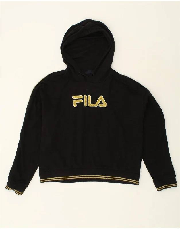 FILA Womens Oversized Graphic Hoodie Jumper UK 16 Large Black Cotton Hoodie with Exposed Zipper Edgy Industrial FILA Womens Oversized Graphic Hoodie Jumper UK 16 Large Black Cotton Hoodie with Exposed Zipper Edgy Industrial