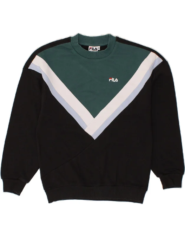 FILA Womens Sweatshirt Jumper UK 6 XS Black Colourblock Cotton Hoodie with Hem Elastic Stretchable Comfortable FILA Womens Sweatshirt Jumper UK 6 XS Black Colourblock Cotton Hoodie with Hem Elastic Stretchable Comfortable