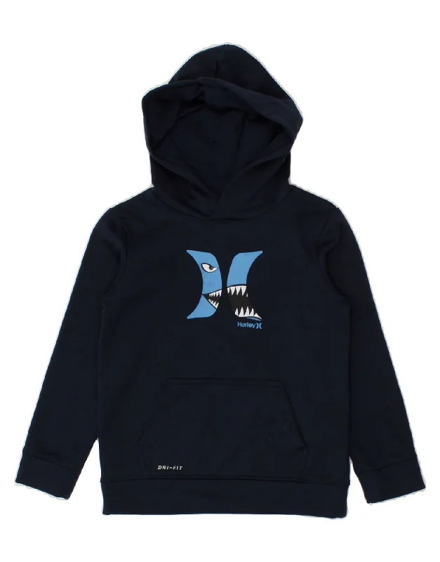 HURLEY Boys Dri Fit Graphic Hoodie Jumper 7-8 Years Large Navy Blue Hoodie with Stripes Bold Sporty HURLEY Boys Dri Fit Graphic Hoodie Jumper 7-8 Years Large Navy Blue Hoodie with Stripes Bold Sporty